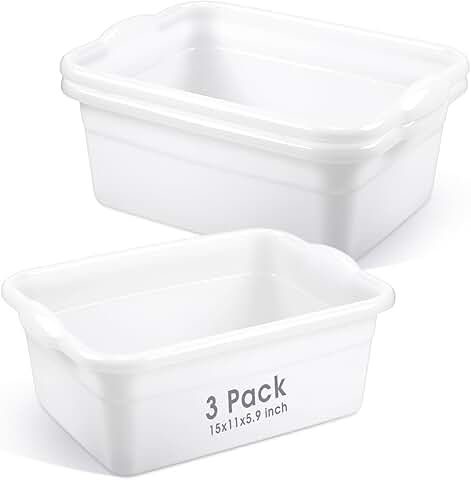 3 Pack 12 Quart Plastic Wash Basins for Kitchen and Bathroom