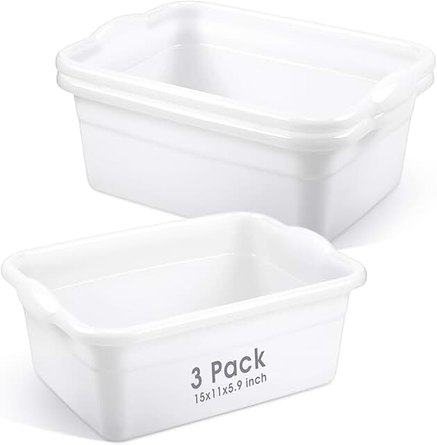 3 Pack 12 Quart Plastic Wash Basins for Kitchen and Bathroom