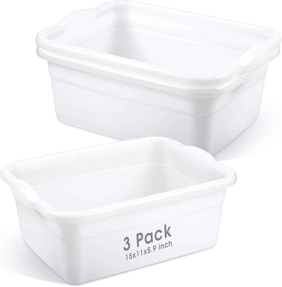 3 Pack 12 Quart Plastic Wash Basins for Kitchen and Bathroom