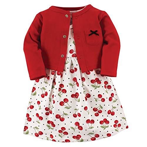 Infant and Toddler Girl Cotton Dress and Cardigan Set Cherries, 0-3 Months