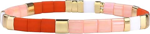 Trendy Red Beaded Stretch Bracelet for Women