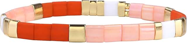 Trendy Red Beaded Stretch Bracelet for Women