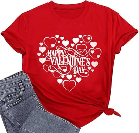 Valentine's Heart Graphic Short Sleeve Tee for Women