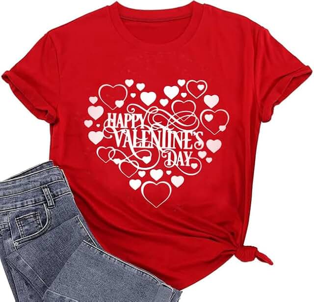 Valentine's Heart Graphic Short Sleeve Tee for Women
