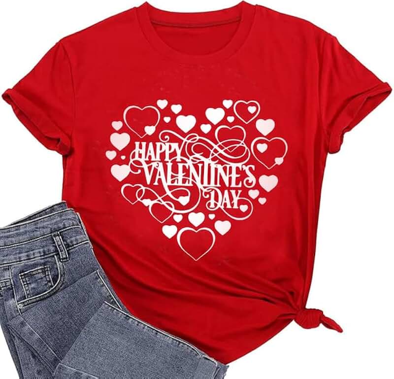 Valentine's Heart Graphic Short Sleeve Tee for Women