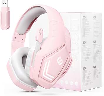 Wireless Gaming Headset with Microphone and LED Light