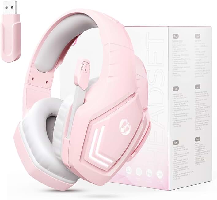 Wireless Gaming Headset with Microphone and LED Light