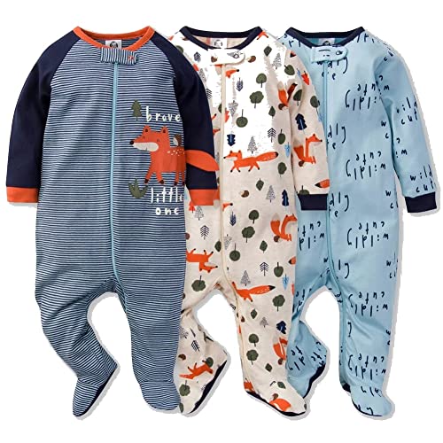 Onesies Baby Boy Sleep N Play Sleepers 3 Pack  Wildly Cute, 0-3 Months