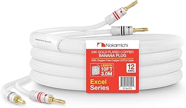 24k Gold Plated Banana Plug with 10ft 12AWG Copper Speaker Cable