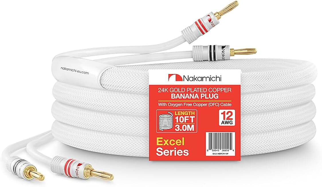 24k Gold Plated Banana Plug with 10ft 12AWG Copper Speaker Cable