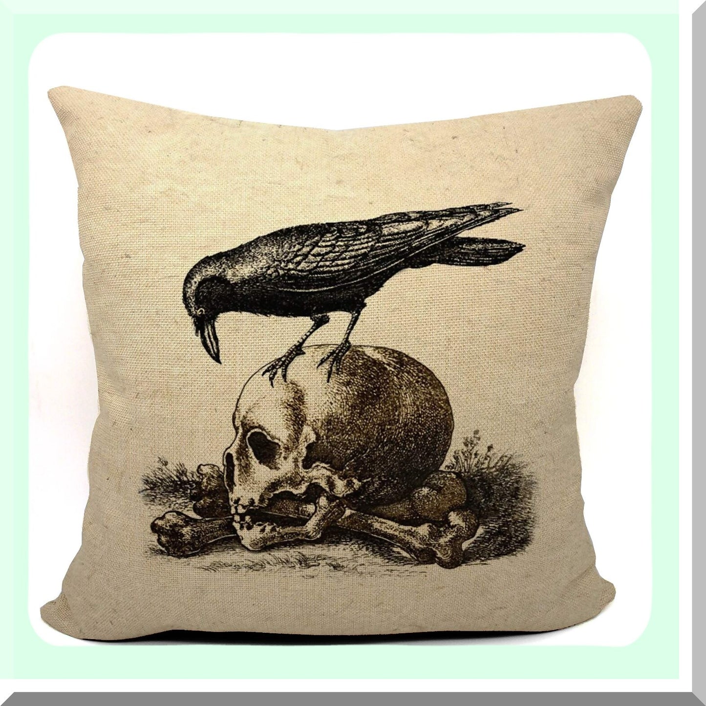 Skull Print Cotton Linen Square Throw Pillow - 18x18 inch Home Decor Cover - Meditation Cushion - 1 Piece Set