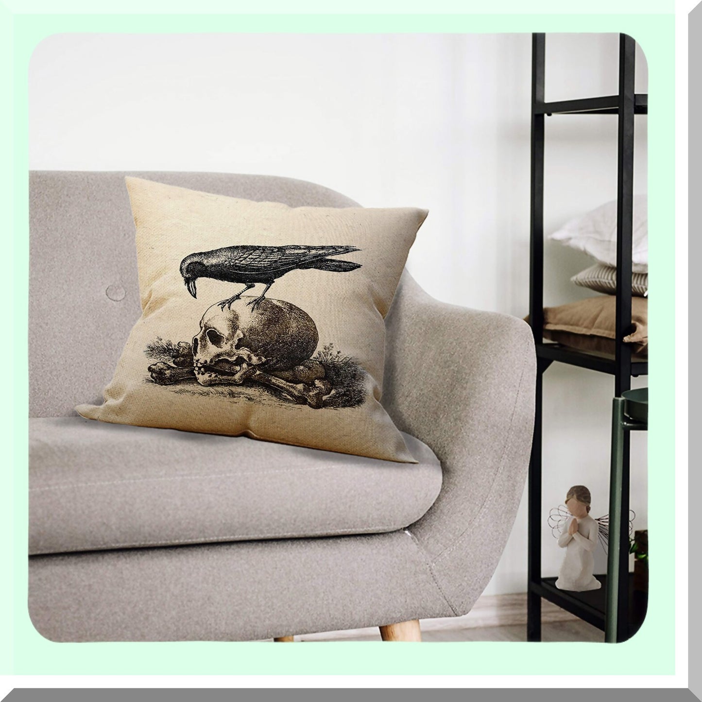 Skull Print Cotton Linen Square Throw Pillow - 18x18 inch Home Decor Cover - Meditation Cushion - 1 Piece Set