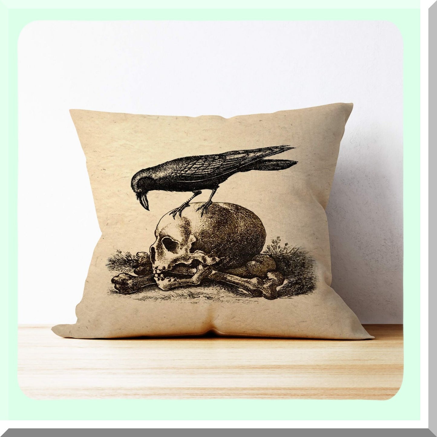 Skull Print Cotton Linen Square Throw Pillow - 18x18 inch Home Decor Cover - Meditation Cushion - 1 Piece Set