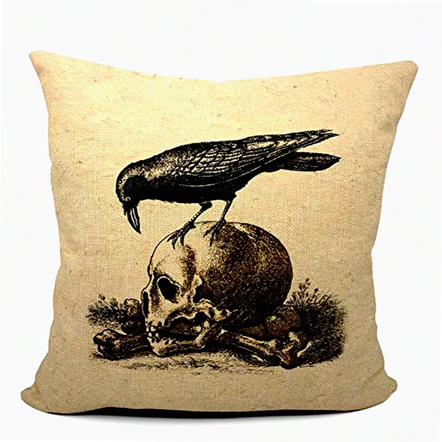 Skull Print Cotton Linen Square Throw Pillow - 18x18 inch Home Decor Cover - Meditation Cushion - 1 Piece Set