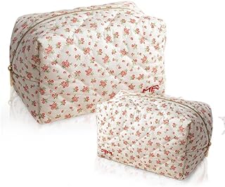 Two-Piece Cotton Quilted Makeup and Toiletry Bag Set