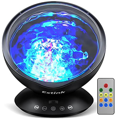 Ocean Wave Projector, Lullaby Night 7 Relax Light Show Projection, Music Player, Auto-Off Timer for Nap-time for Baby Nursery, Adults and Kids Bedroom, Living Room, Black