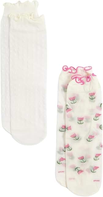 Women's Ruffle Mesh Ankle Socks, 2 Pairs