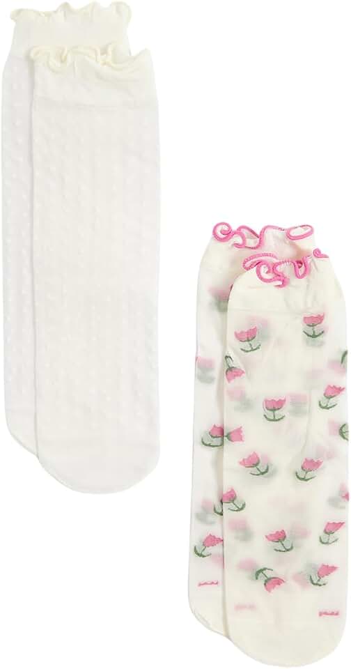 Women's Ruffle Mesh Ankle Socks, 2 Pairs