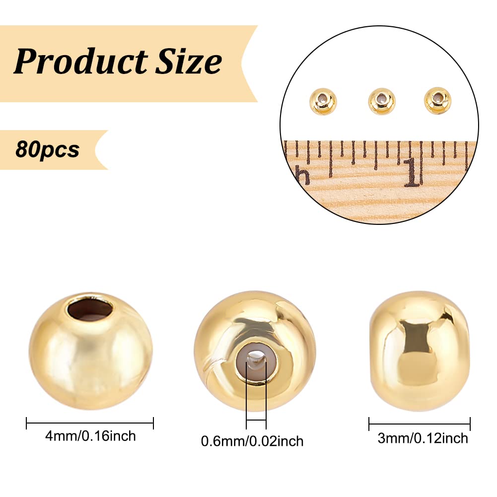 80pcs 18K Gold Plated Round Beads for Jewelry Making