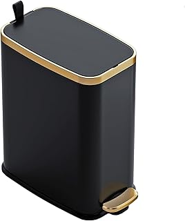 Small black bathroom trash can with lid