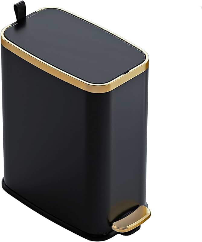Small black bathroom trash can with lid