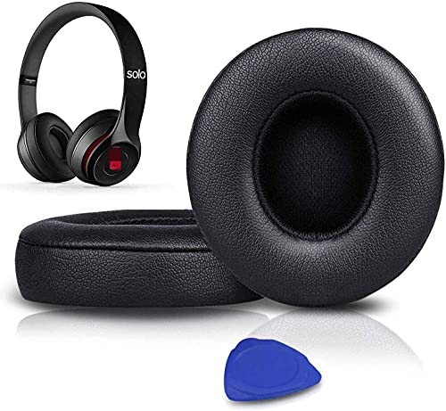 Earpads Cushions Replacement for Beats Solo 2 & Solo 3 Wireless On-Ear Headphones, Ear Pads with Soft Protein Leather, Added Thickness - (Black)