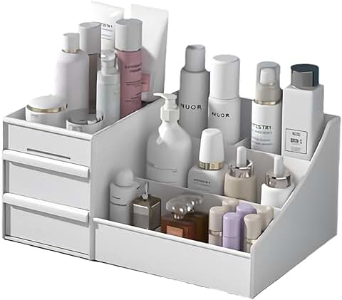 White makeup desk organizer with drawers