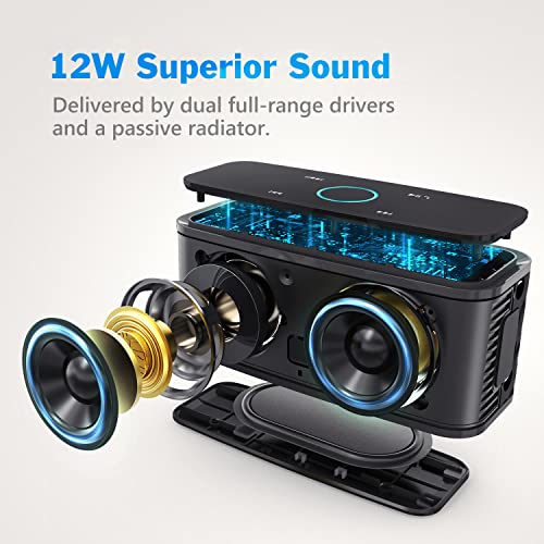 Bluetooth Speaker, SoundBox Touch Portable Wireless Speaker with 12W HD Sound and Bass, IPX4 Water-Resistant, 20H Playtime, Touch Control, Handsfree, Speaker for Home, Outdoor, Travel-Black