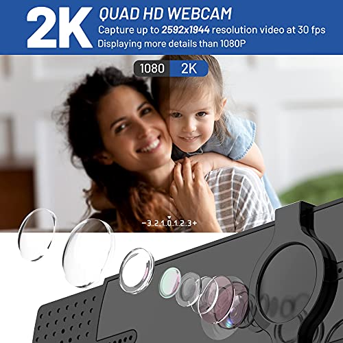 Webcam 2K HD Streaming Camera with Microphone with Privacy Shutter and Tripod for PC Video ConferencingCallingGamingLaptopDesktop Mac