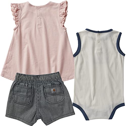 Baby Girls Sleeve Shirt, Horse Tank Bodysuit, Shorts Set, Dark Indigo Ticking Stripe, 3 Months