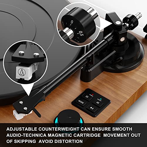 Bluetooth Record Player for Vinyl with Speakers, Wireless Turntable with 36W High Fidelity Stereo Speakers,Wood Vinyl Player with Magnetic Cartridge & Adjustable Counter Weight,RCA output