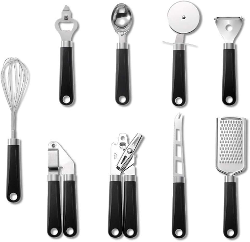 9-Piece Stainless Steel Kitchen Utensil Set in Black