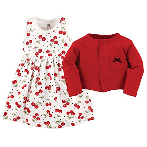 Infant and Toddler Girl Cotton Dress and Cardigan Set Cherries, 0-3 Months