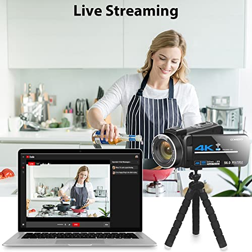Camcorders Video Camera 4K 56MP UHD Video Camera for YouTube with External Mic Video Camera Camcorder with 32G SD Card 2.4G Remote IR Night Vision, 18X Digital Zoom Camcorder WiFi