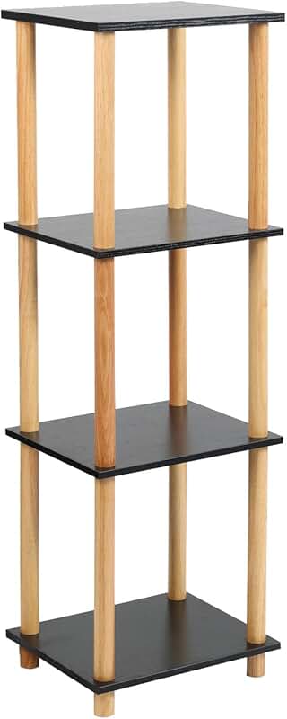 4-Tier Black Storage Shelf with Wooden Posts