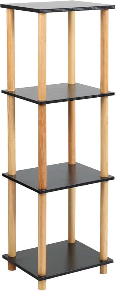 4-Tier Black Storage Shelf with Wooden Posts