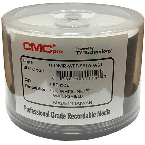 '- Powered byTY Watershield Glossy White Inkjet Hub 16X DVD-R - 50-Pack