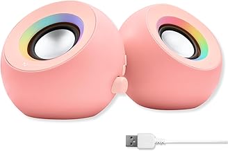 Pink desktop computer speakers with RGB, Bluetooth, USB, AUX