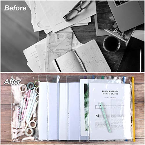 24 Pack of Colorful Plastic Zip Envelopes for Storage