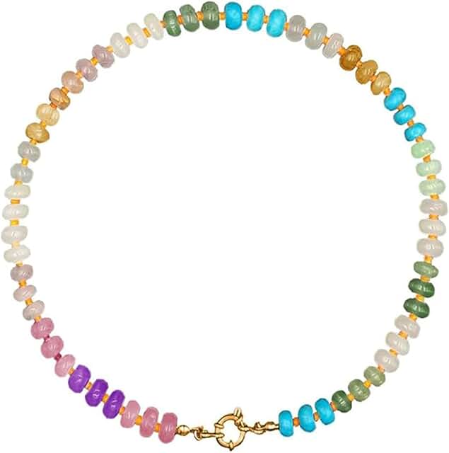 Colorful Natural Stone Beaded Necklace for Women