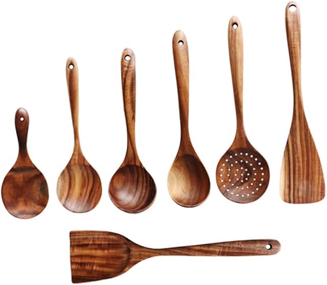 Set of Wooden Kitchen Utensils for Non-Stick Cookware