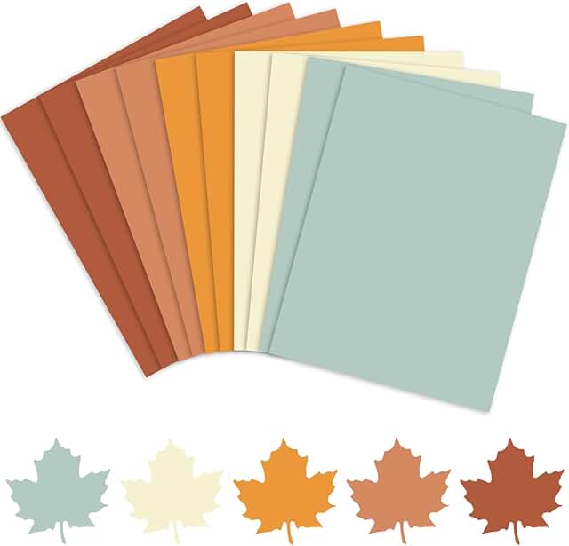 50 Sheets of Fall Colored Card Stock Paper, 8.5 x 11 Inches