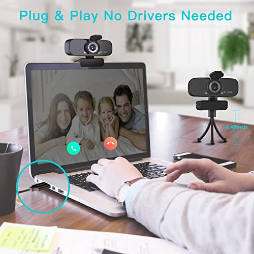 1080P HD Webcam with Microphone for Desktop, USB Computer Camera with Web Cam Cover&Web Camera Stand, 110-degree Wide Angle Streaming Webcam for PC Zoom/Video Calling/Gaming/Laptop/Conferencing