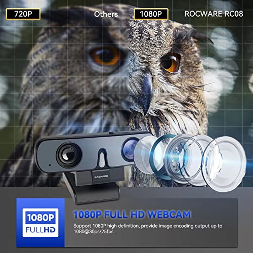 RC08 Webcam, 1080P Webcam with Microphone & Speaker, [5X Faster TOF Autofocus] USB Web Camera for Desktop Computer, HD Webcam for Streaming, Conferencing, Gaming,90Wide-View,Privacy Cover