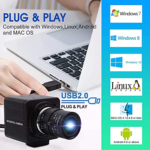 4K USB Camera Ultra HD 2160P Webcam,5X Optical Manual Wide Angle Webcam with 2.8-12mm Varifocal Lens,Sony IMX317 Sensor USB Zoom Video Conference Camera for Mac/Window/Linux/Raspberry Pi