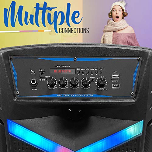 Portable Bluetooth PA Speaker System - 600W Rechargeable Outdoor Bluetooth Speaker Portable PA System w/ 10 Subwoofer 1 Tweeter, Recording Function, Mic In Party Lights USB/SD Radio - PPHP1042B