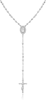Long gold plated silver rosary necklace with cross for women