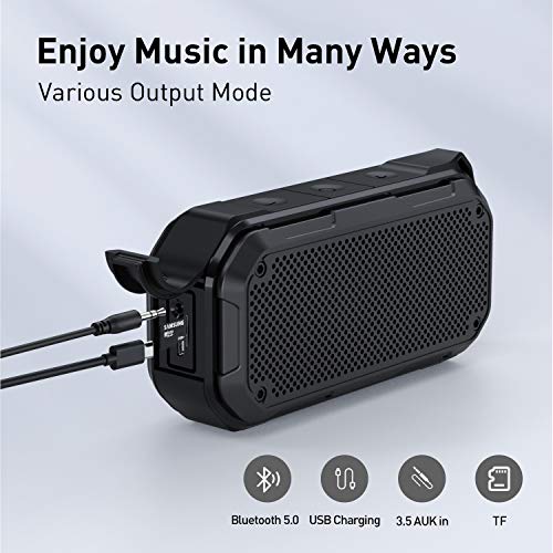 IPX7 Waterproof Shower Bluetooth Speaker, Portable Wireless Outdoor Speaker with Enhanced Bass, Support TF Card Aux-in, Built-in Mic, 12H Playtime, Hook for Home Pool Beach Bicycle Boating