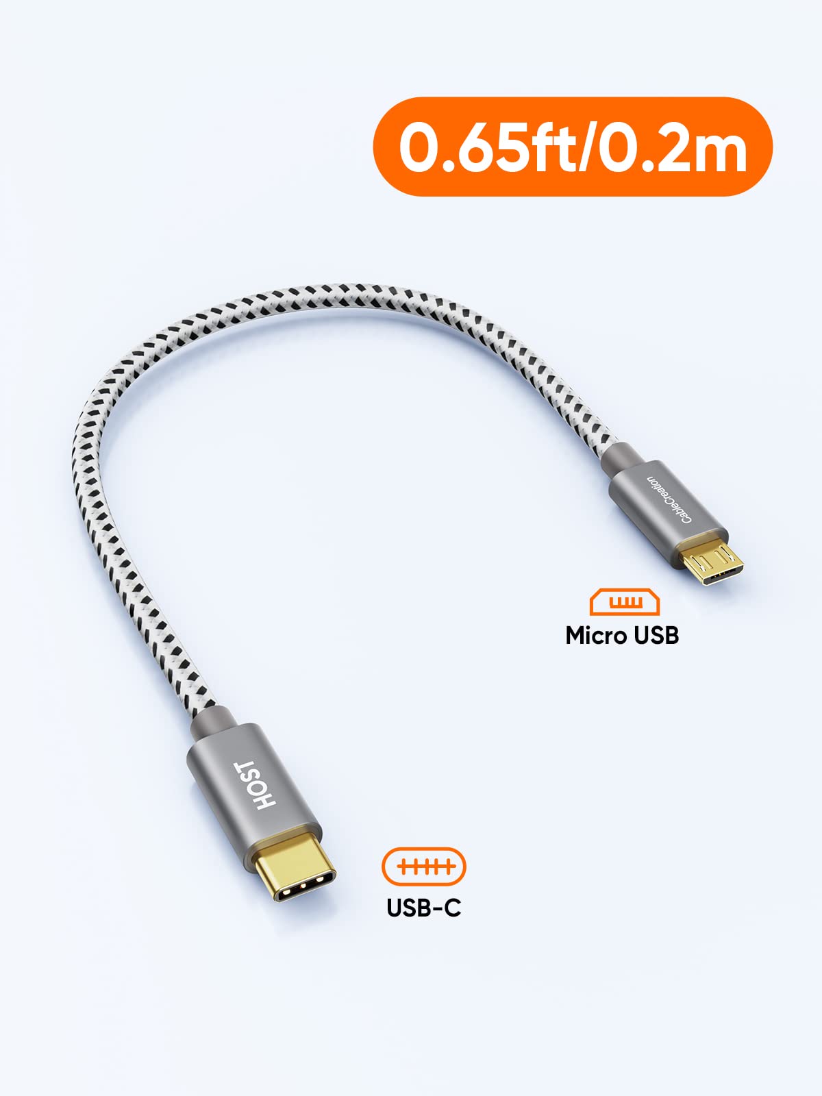 Short Micro USB to USB C Cable 0.65 FT USB C to Micro USB Braided Cord OTG 480Mbps Micro USB Cable to USB C to USB Micro for MacBook Pro Air S21 S20 S10 Pixel 5/4/3/2 etc. Space Gray