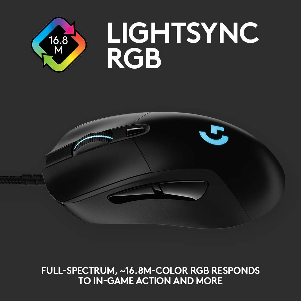 403 Hero 25K Gaming Mouse, Lightsync RGB, Lightweight 87G+10G optional, Braided Cable, 25, 600 DPI, Rubber Side Grips